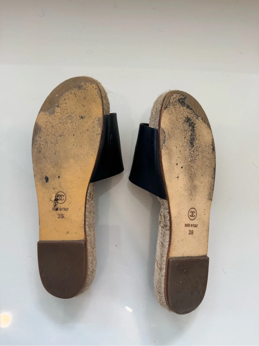 CHANEL Black Leather Slide Sandals with Gold CC Logo